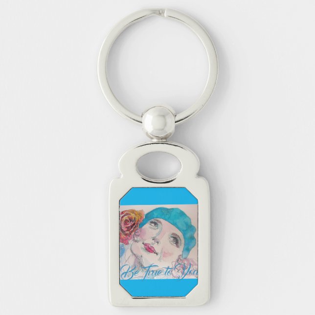 Girl with Red Rose Beret Be True To You Keyring (Front)
