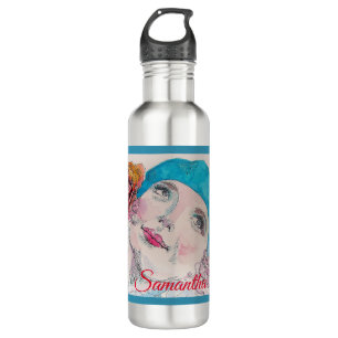 Girl with Red Rose Beret Watercolor Be True To You 710 Ml Water Bottle