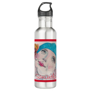 Girl with Red Rose Beret Watercolor Be True To You 710 Ml Water Bottle