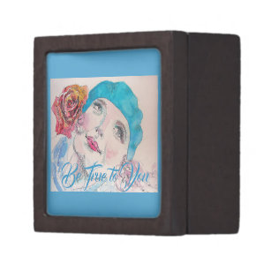 Girl with Red Rose Beret Watercolor Gift Box