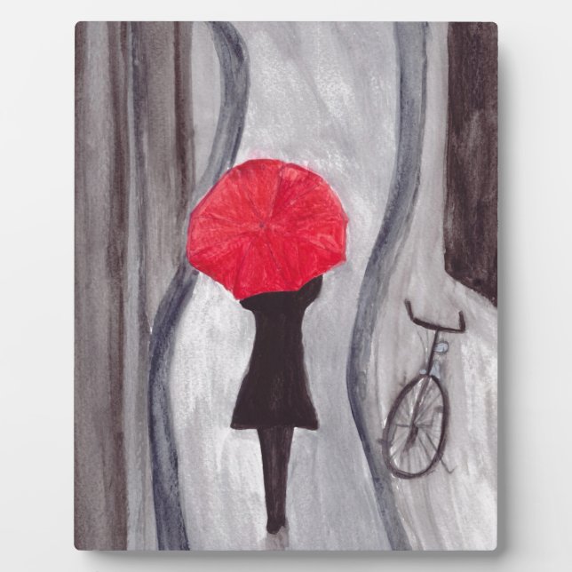 Girl with red umbrella painting plaque (Front)