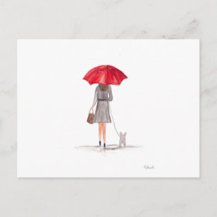 Girl with red umbrella postcard
