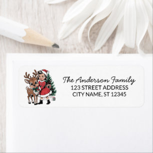 Girl with Reindeer & Tree Christmas Return Address