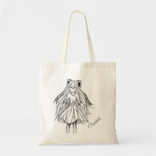 Girl with ribbon tote bag