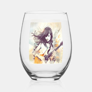 Girl with rock music vibes stemless wine glass