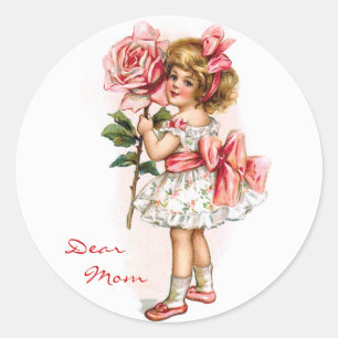 Girl with Rose Classic Round Sticker
