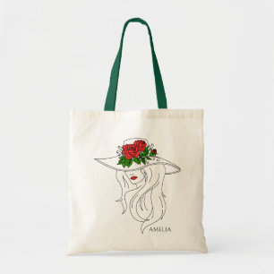Girl with Rose Flowers Tote Bag