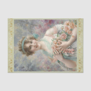 Girl with roses by Emile Vernon, Decoupage Tissue Paper