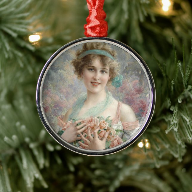 Girl with roses By Emile Vernon  Metal Tree Decoration (Tree)