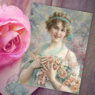 Girl with roses by Emile Vernon Postcard