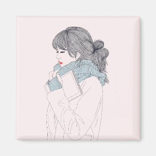 Girl with scarf and book magnet