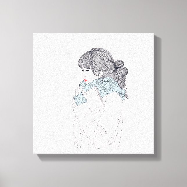 Girl with scarf cool graphic illustration canvas print (Front)