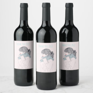 Girl with scarf cool graphic illustration wine label