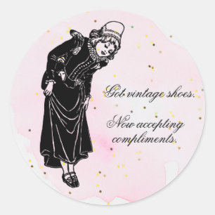 Girl with Shoes Now Accepting Compliments Classic Round Sticker