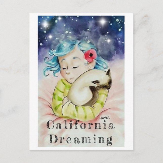 Girl With Sleeping Cat Postcard (Front)