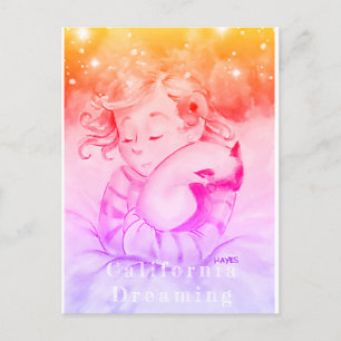 Girl With Sleeping Cat (Version 2) Postcard