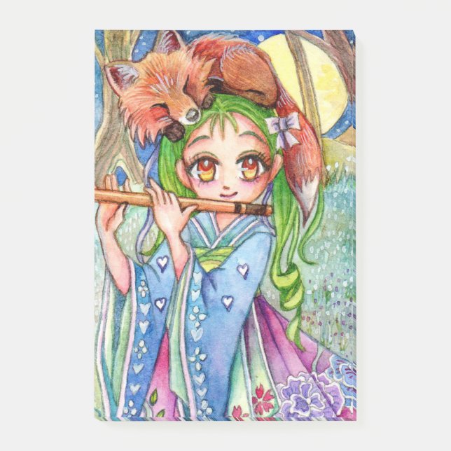 Girl with Sleepy Fox Post-it Notes (Front)