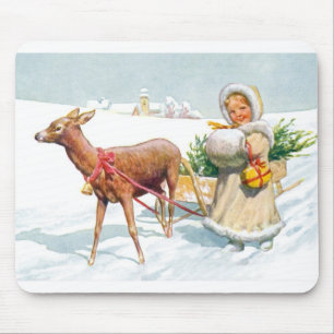 Girl with sleigh at Christmas Mouse Pad