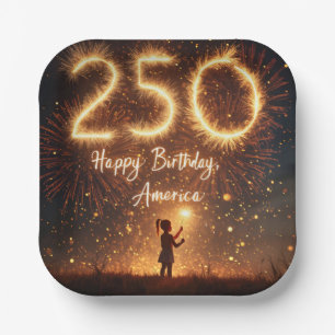 Girl With Sparklers For America's 250th Birthday Paper Plate