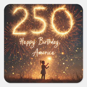 Girl With Sparklers For America's 250th Birthday Square Sticker
