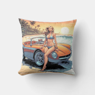 Girl with sports car cushion