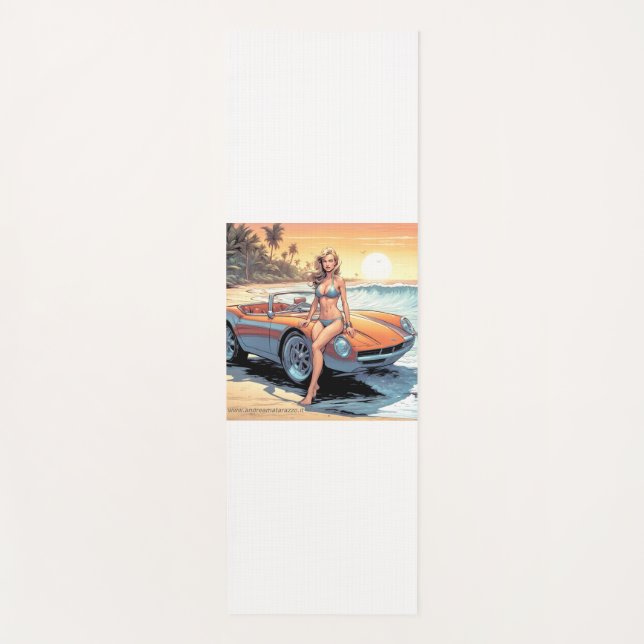Girl with sports car yoga mat (Front)
