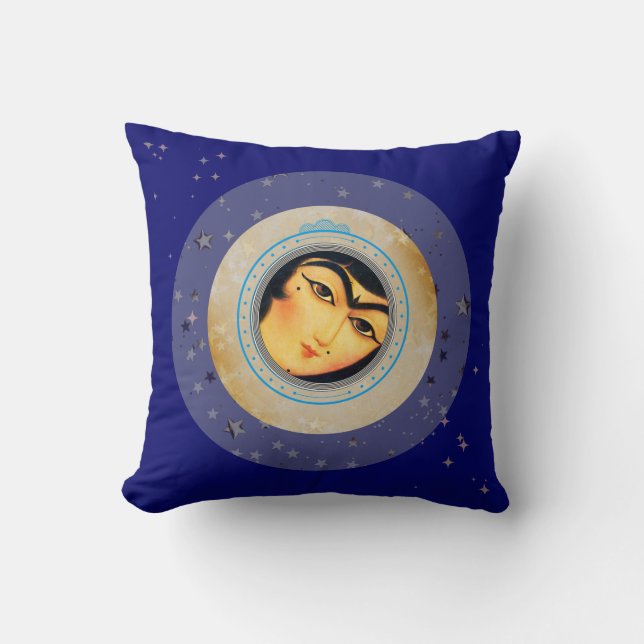 Girl with Stars Pillow - Whimsical Decor for Any R (Front)