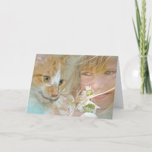 Girl With Tabby Cat Card