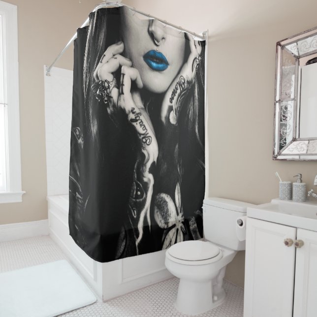 Girl with tattoo shower curtain (In Situ)