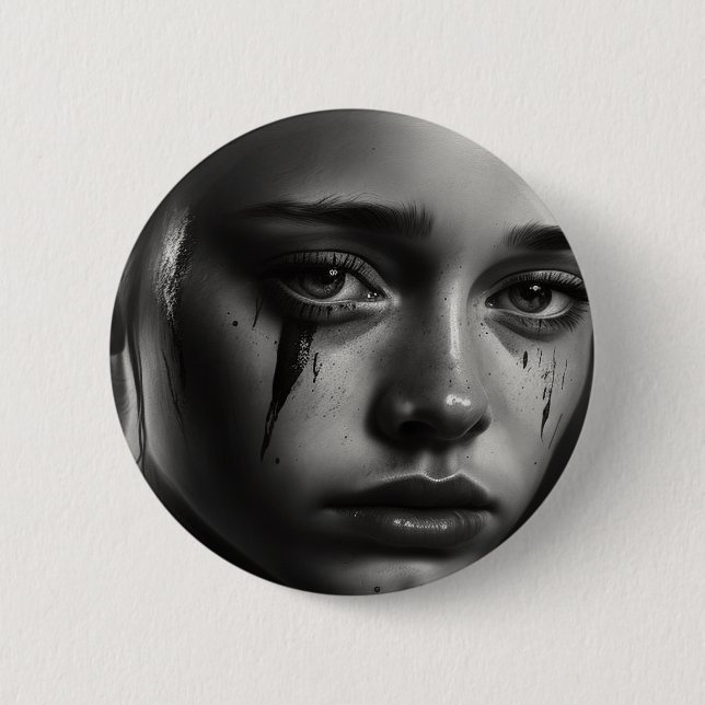 Girl with tears 6 cm round badge (Front)