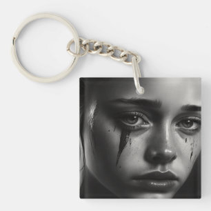 Girl with tears key ring