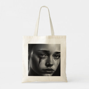 Girl with tears tote bag