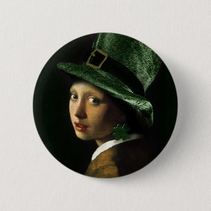 Girl With The Clover Earring - St Patrick's Day 6 Cm Round Badge