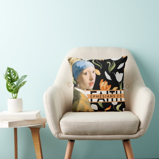 Girl With The Pearl Earring-Faith-Yellow Floral Cushion (Chair)