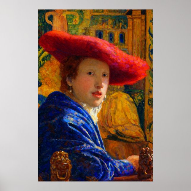 Girl with the red hat by Johannes Vermeer Poster (Front)