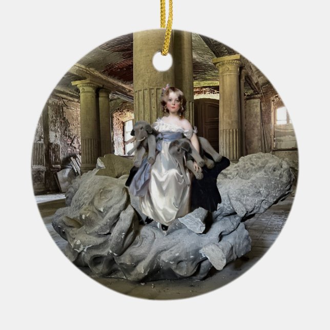 Girl with Toys Ceramic Tree Decoration (Front)