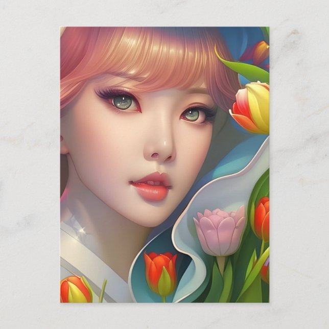 Girl with tulips, postcard for postcrossing (Front)
