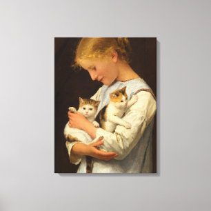 Girl with Two Cats, 1888 by Albert Anker Canvas Print