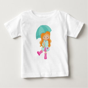 Girl With Umbrella, Girl In Raincoat, Orange Hair Baby T-Shirt