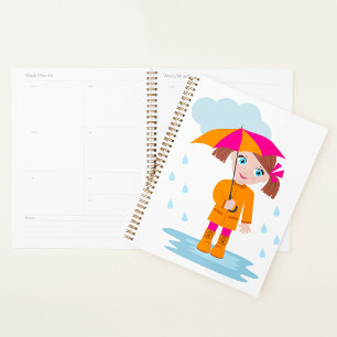 Girl with Umbrella in Rain Kids Rainy Day Planner