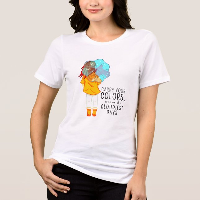 Girl with Umbrella in Wind Drawing  Tri-Blend Shirt (Front)