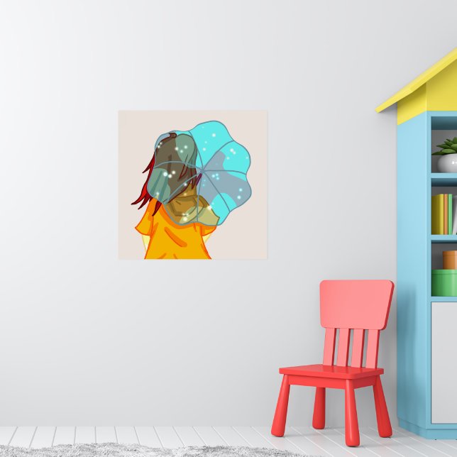Girl with Umbrella in Wind Rain Drawing Poster (Nursery 1)