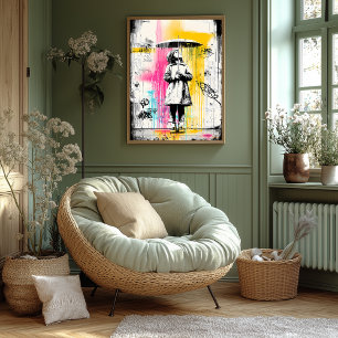 Girl with Umbrella – Urban Graffiti Street Art Poster