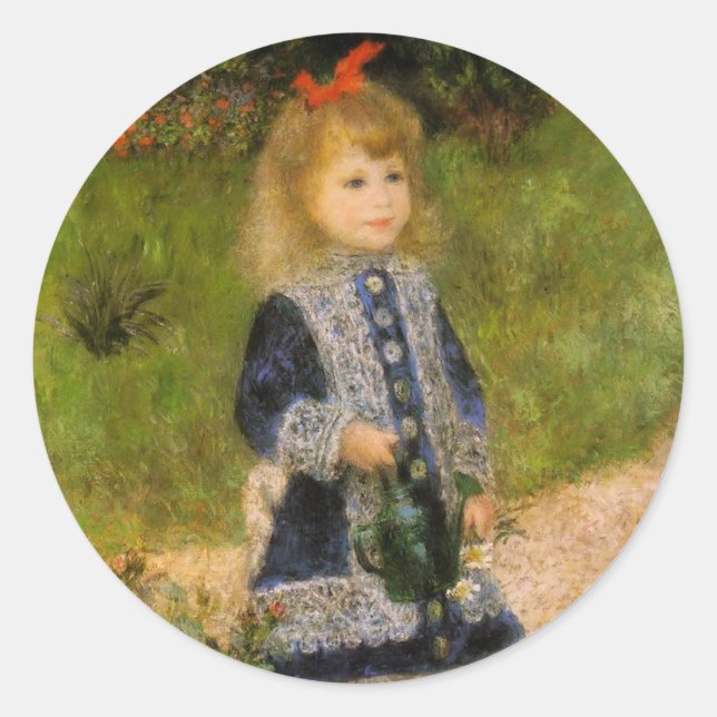 Girl with Watering Can Classic Round Sticker (Front)