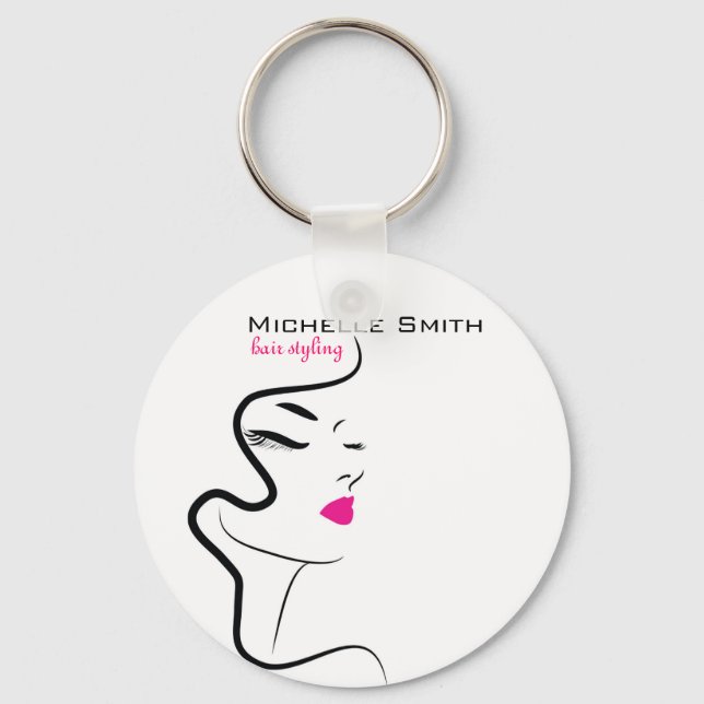Girl with wavy hair Hairstyling branding icon Key Ring (Front)