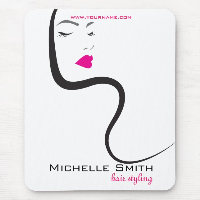 Girl with wavy hair Hairstyling branding icon Mouse Pad (Front)