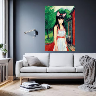 Girl with white dress and cat ears | AI Art Poster