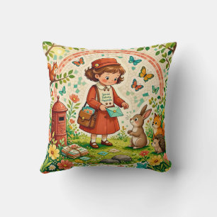 ~ GIRL WITH WOODLAND CREATURES ~ Sweet Vintage~ Cushion