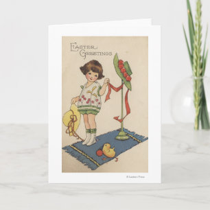 Girl with Yellow Hat and Chick Holiday Card