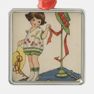 Girl with Yellow Hat and Chick Metal Tree Decoration
